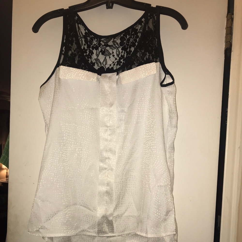 White and Black Lace and Silk Tank top